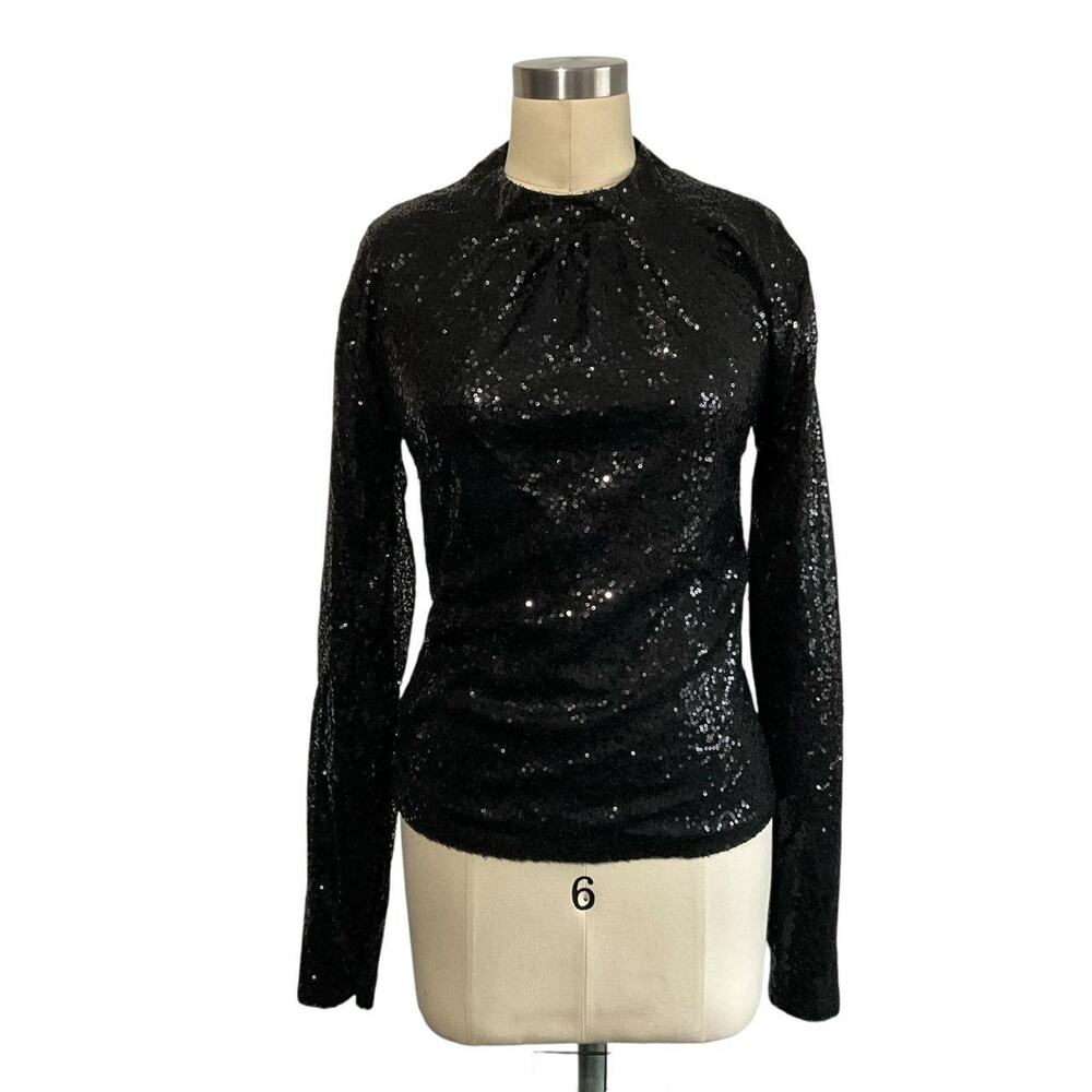 Boohoo Black Sequin Blouse: Y2K, 2000s
